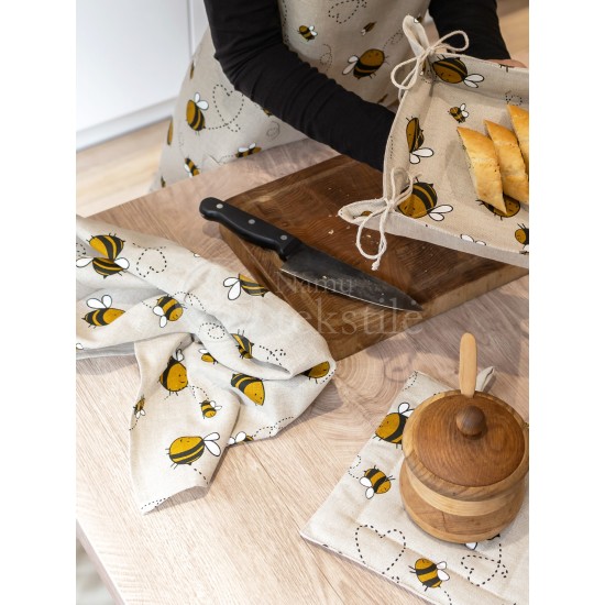 Colourful half-linen kitchen towel "Bees"